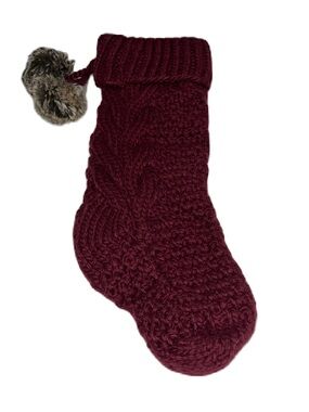 UGG Burgundy Knit Beanie with Leather Logo Tab